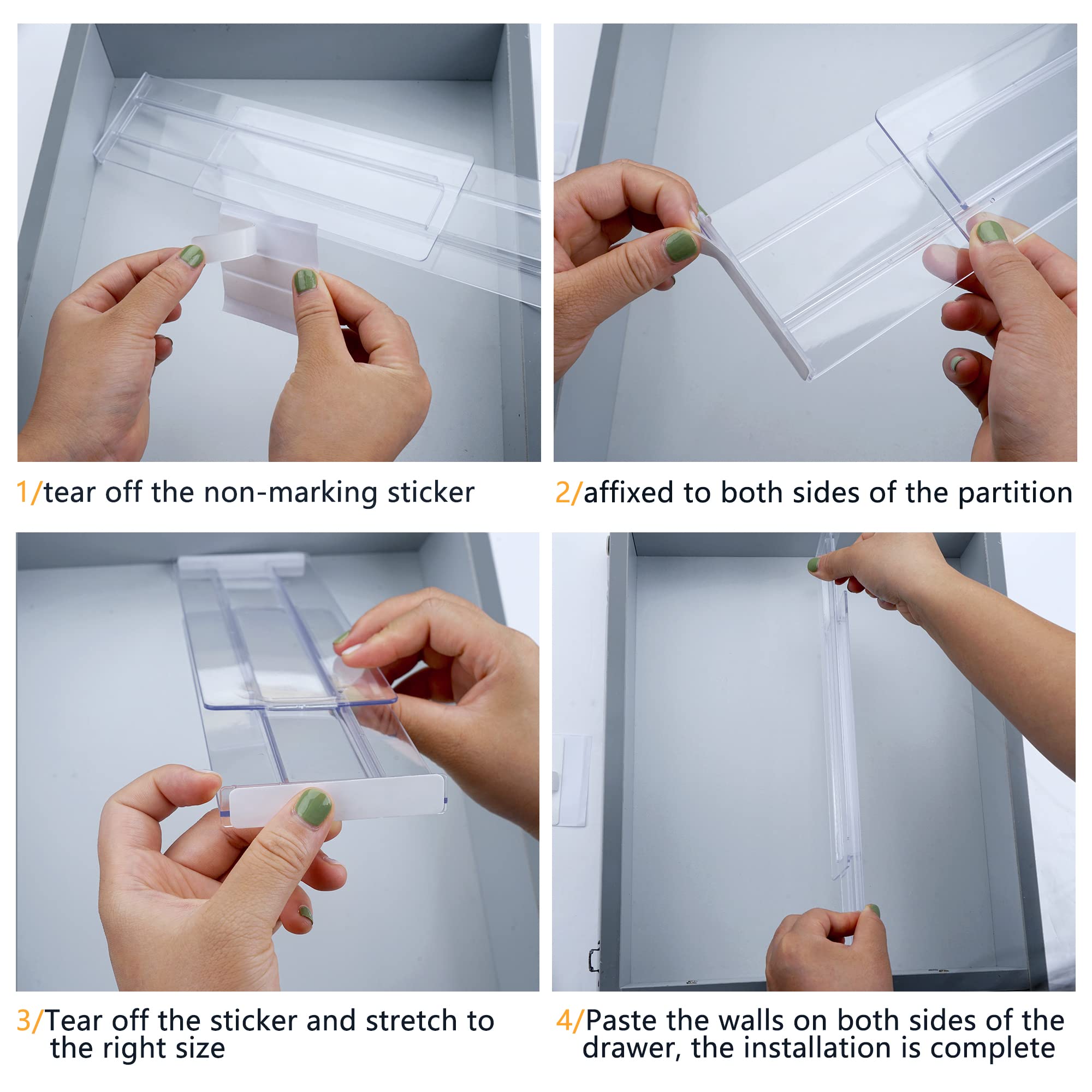 6 Pack Drawer Dividers Organizers Adjustable 3.2" High Expandable from 11-20"
